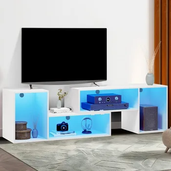 TV omarico z LED luči trakovi, večnamensko TV stojalo omara s skladiščenjem particijo, enostavno organizirati, čvrst in stabilen