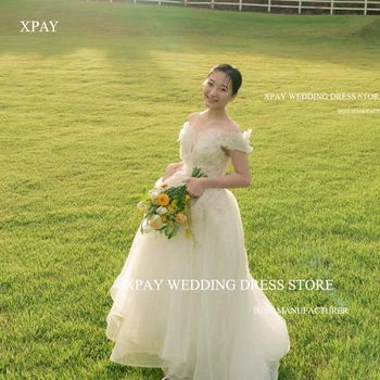 XPAY Elegantno Off Ramo Til Koreja Poročne Obleke Za Fotografijo ustrelil Cvetje Državi Vrt Poročne Halje Čipke Nazaj