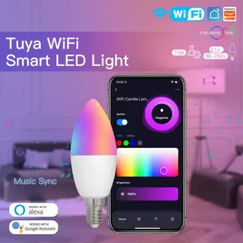 Tuya Smart WiFi E14 RGB LED Sveče Žarnice Neon Zatemniti Žarnica 100-240V Lučka za Glasovni Nadzor Alexa googlova Domača stran Yandex Alice