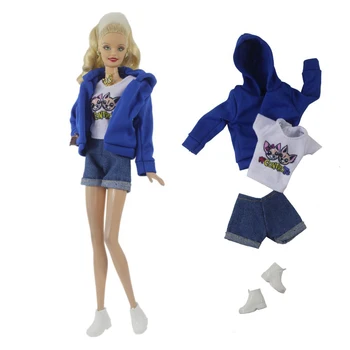 NK 1 Nastavite 1/6 Princesa Obleko Lepe Bele Kratek Rokav Top Blue Coat Priložnostne Hlače+Čevlji Za Barbie Lutka Dodatki Darilo Igrača