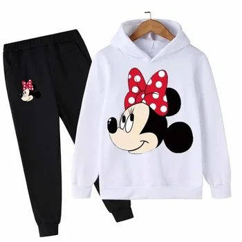 Mickey mouse Disney Minnie Hoodie bo Ustrezala Otroci Dolg Rokav Risanka Hoodies+Dolge Hlače 2pcs Nastavite Otrok, Športna Oblačila, Casual Dekleta Obleke
