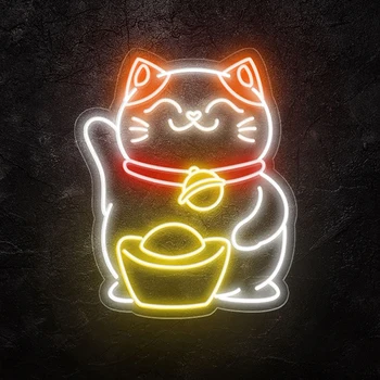 Srečen Mačka Neon Znak za Cafe Bar Prodajalne Neon Doma Spalnica, Dnevna Soba Dekor Japonski Mačka Neonske Znaki Restavracija Dekoracijo 0