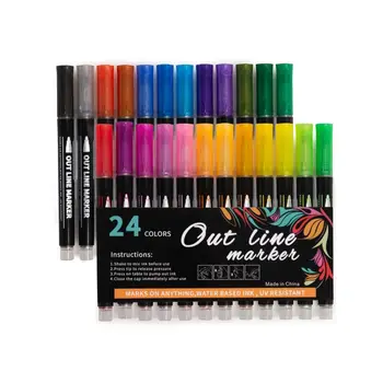 12/24 Barve Iz Linije Označevalcev Fancy Bleščice Kovinski Oris Doodle Pero DIY Grafiti Kreativne Barve Označevalcev Božično Darilo