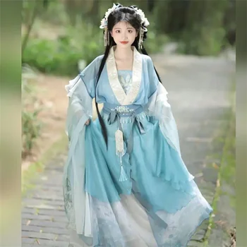 Hanfu Obleka Ženske Tradicionalno Kitajsko Cosplay Vila Kostum Starih Vezenin Hanfu Rojstni dan Obleko Rumena Plus Velikost XL