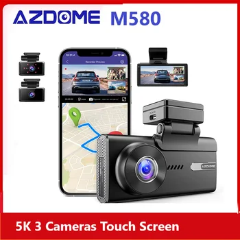 AZDOME M580 Avto DVR 5K Dash Cam GPS 3 Kamere 1080P Kabini Zadaj WiFi Brezplačno APLIKACIJO Sili Snemanje Parkiranje Zaslon Zanke Snemanje