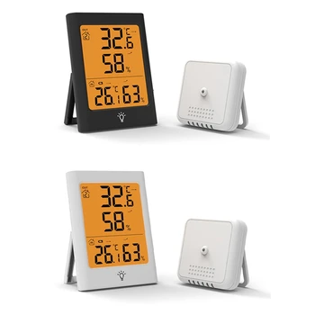 Elektronski Termometer Digitalni Prikaz Notranje In Zunanje Temperature In Vlažnosti Meter Vreme Ura Črna