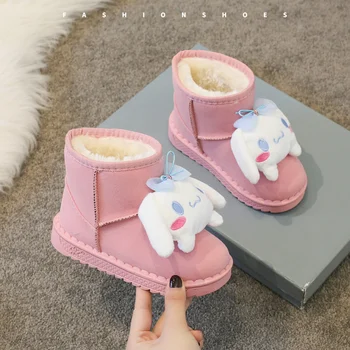 Sanrio Kawaii Cinnamoroll Sneg Škornji za Otroke Pozimi Nove Lepe Risanke Plus Žamet Zgosti Toplo Mid-tele Bombaž Čevlji Darilo