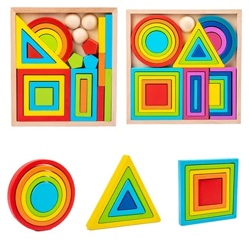 Otroci Darilo Montessori Mavrica Gnezdenje Ustvarjalne Zlaganje Igrače Geometrijske Izobraževalne Igrače, Lesene Stavbe, Bloki Ravnotežje Igre