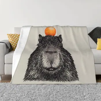 Capybara Srčkan Živali Odejo Flanela Dekoracijo Orange Na Glavo Prenosni Doma Bedspread
