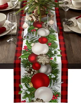 Božič Pozimi Rdečo Božič Žogo Doma Dekor Namizni Tekač Poročno Dekoracijo Prtom Kuhinjski Mizi Placemats