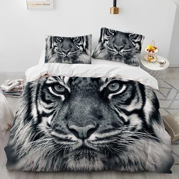 3D Tiger, Leopard Volk Živali Luksuzni Tolažnik Posteljni Set,Rjuhe Kritje Posteljo Nastavite Odeja Cover Prevleke,Kralj, Kraljica Velikosti Posteljni Set