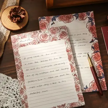 Rose Cvet Vzorec Šoli Pisarniški Material Romantično Nesmrtnost Dnevnik Memo Pad Sporočilo Papir Pisalni Papir Študent Tiskovine
