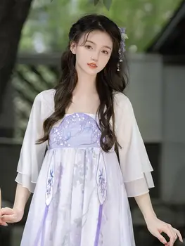 2023 Kitajski Obleko Hanfu Tradicionalnih Tang Kostum Han Elementi Prsih Navzkrižno čipke-up Kritje Ohlapno Obleko