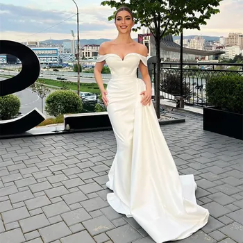 Elegantno Dolgo Saten Poročne Obleke morska deklica Off Rami Odpravil Vlak Korzet Nazaj Poročne obleke vestido de noiva za Ženske