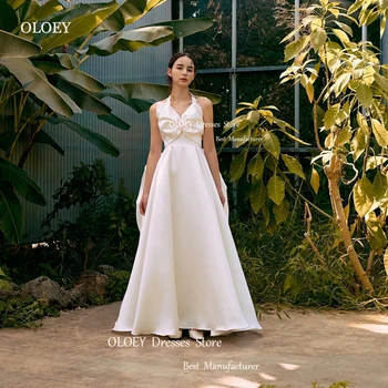OLOEY Elegantno, Mehko Saten Koreja Poročne Obleke Photoshoot Povodcem Dolžina Tal Poročne Halje, Formalno Stranko Obleko