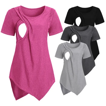 Ženske Bluzo Porodniškega Priložnostne Mehko zdravstvene Nege Vrhovi T-shirt Poletje Kratek Rokav Noseča Oblačila zdravstvene Nege Dojenje 0