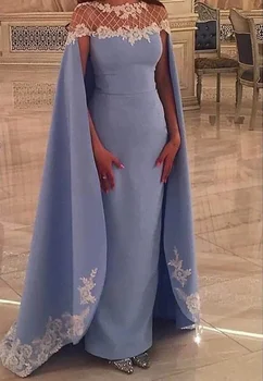 Nove Elegantne Prilagodite Ženske Formalno Obleko Gala Party Dolgo Appliques Saten Plus Velikost Arabski Muslimani Modra Večerne Obleke Obleke