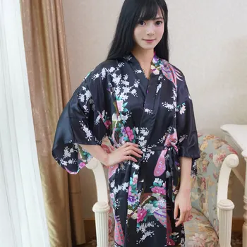 Saten Svila Poroka, Nevesta, Japonski Tradicionalni Pav Družico Haljo Ženske Sleepwear Yukata Kimono Kratko Obleko Nightgown