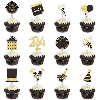 12pcs Cupcake Pokrivalo 2024 Srečno Novo Leto, Božič Cake Mini Vstavite Poročno Dekoracijo Stranka Dobave Stranka DIY Peko Orodje 0