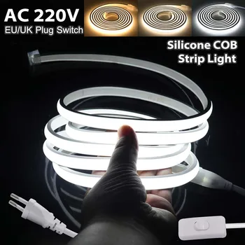 AC 220V COB LED Trak Svetlobe Silikonski 288LEDs/m RA90 Prilagodljiva Zunanja Svetilka Nepremočljiva Neon Trak Prijavite Z EU/UK Vtičnice in Stikala 0