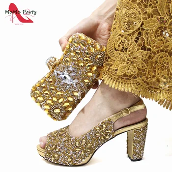 Visoka Kakovost Klasike Slog Sandali s Platformo Elegantne italijanske Ženske Čevlje Ujemanje Vrečko Nastavite v Zlato Barvo za svate