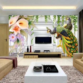 Ozadje po meri, reliefni pav cvet razširitev prostora zidana 3D stereo ozadju stene dnevna soba, spalnica dekoracijo slikarstvo