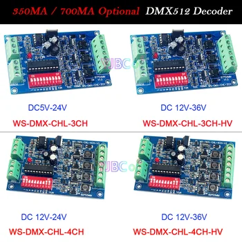 5V 12V 24V 36V Konstantnim tokom 3CH RGB trak Svetlobe DMX512 dekoder 350MA/700MA CC DMX Dimmer 4CH RGBW LED Trak Krmilnik