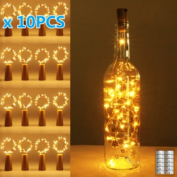 10pcs LED Steklenico Vina Plute Niz Luči Garland Steklenico Vina Vila Luči Počitnice Božično Dekoracijo Bakrene Žice Luči Niz 0