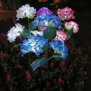 Hydrangea Rose Cvet Sončne Svetlobe LED Prostem Nepremočljiva Vrt Svetlobe Simulacije Cvet Lučka Dvorišče Krajine Lučka Teras Dekor 0