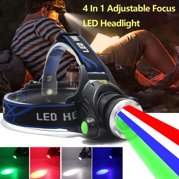 4 v 1 Rdeča/Zelena/Modra/Bela Žaromet XPG LED Nastavljiv Fokus Lov Smerniki USB Polnjenje Lučka za Ribolov, Kampiranje 0