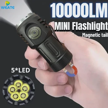 10000LM Mini 5*Led Svetilke USB za Polnjenje z 18350 Baterija Močna Močna Zunanja Svetilka Kampiranje Svetilka COB Delo Svetlobe,