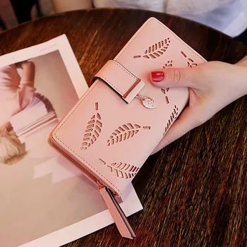 Modni visoke kakovosti korejski slog ženske denarnice dolgo sklopka valoviti listi zadrge sponke denarnica ženska torba Multi-card plast denarnice