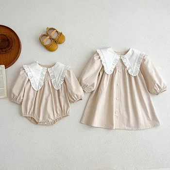 2024 Novo Pomlad korejskem Slogu 2-6Y Dekle Stranka Obleko Otroci Princesa Obleko z Dolgimi Rokavi Bombaž Barva Preplete Baby Dekle Romper