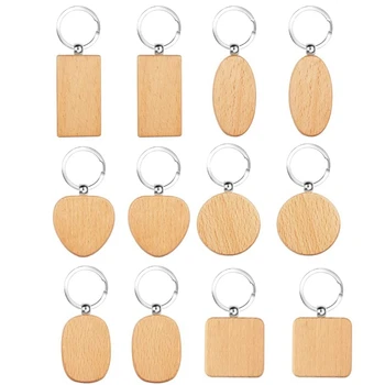Lesene Key Ring Prazno Leseno Ključnih Verige DIY Osebno Lesa ključe Za DIY Obrti, Okraski, Darila Pyrography Design