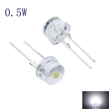 50PCS 100 KOZARCEV F8mm LED slamnik Lučka Kroglice 0,5 W Bela 3V 150ma Light-emitting Diode