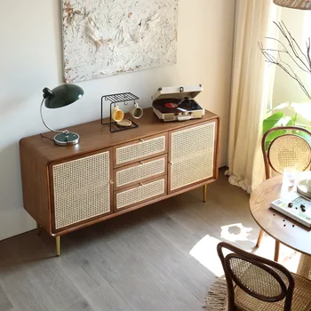 Masivnega lesa jedilnico kabinet, gospodinjski spalnica TV omara, Nordijska predal, rattan shranjevanje kabinet, večnamensko retro 1