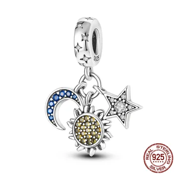Novo 925 Sterling Srebro Srca, Nebeško Sonce, Zvezda, Luna Potni List, Drevo Visijo Fit Prvotni Čar Zapestnico Pandora Nakit Amulet 1