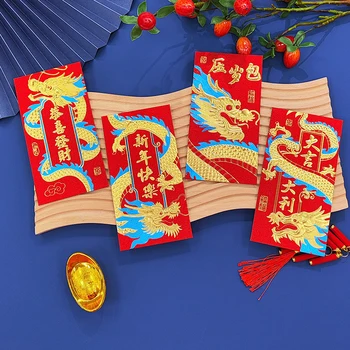 Pomladni Festival Za Paketni Prenos Risanke Rdeče Ovojnice Kitajski Zodiak Srečo Vreča Denarja Papir Zmaj Leto Žep Pakete 2024 Torbici 1