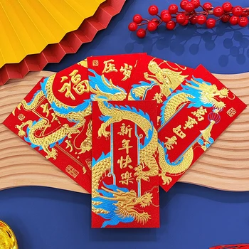 Pomladni Festival Za Paketni Prenos Risanke Rdeče Ovojnice Kitajski Zodiak Srečo Vreča Denarja Papir Zmaj Leto Žep Pakete 2024 Torbici 2