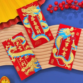 Pomladni Festival Za Paketni Prenos Risanke Rdeče Ovojnice Kitajski Zodiak Srečo Vreča Denarja Papir Zmaj Leto Žep Pakete 2024 Torbici 3
